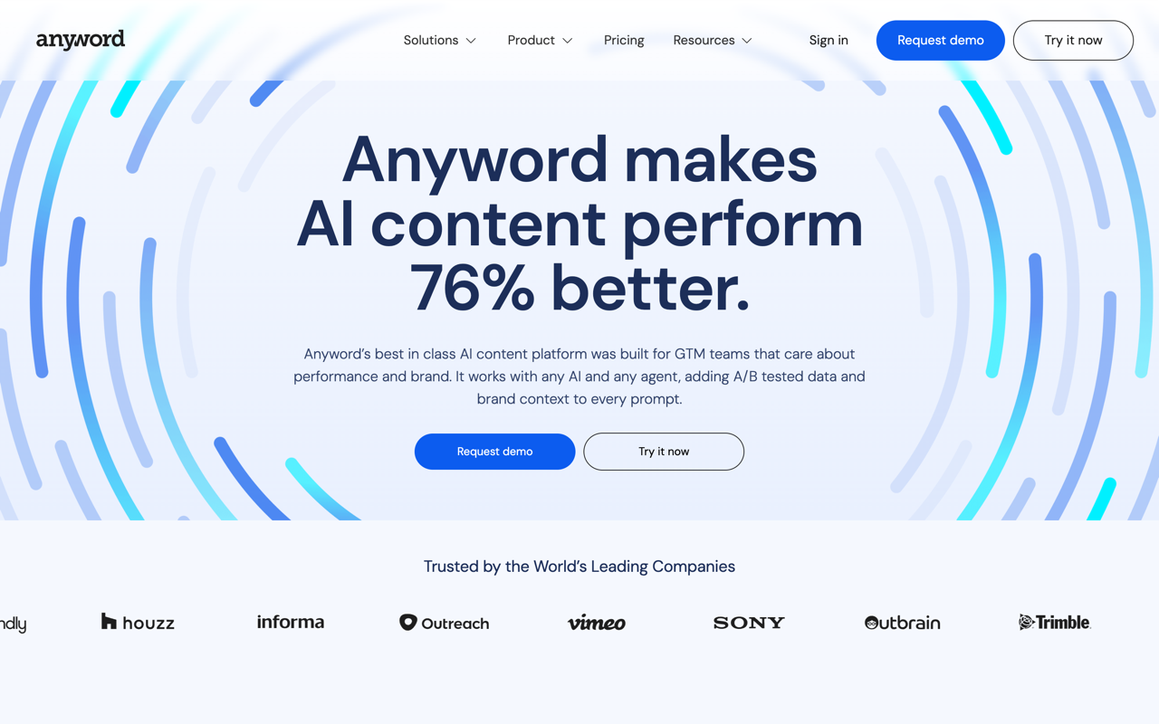 Anyword homepage screenshot
