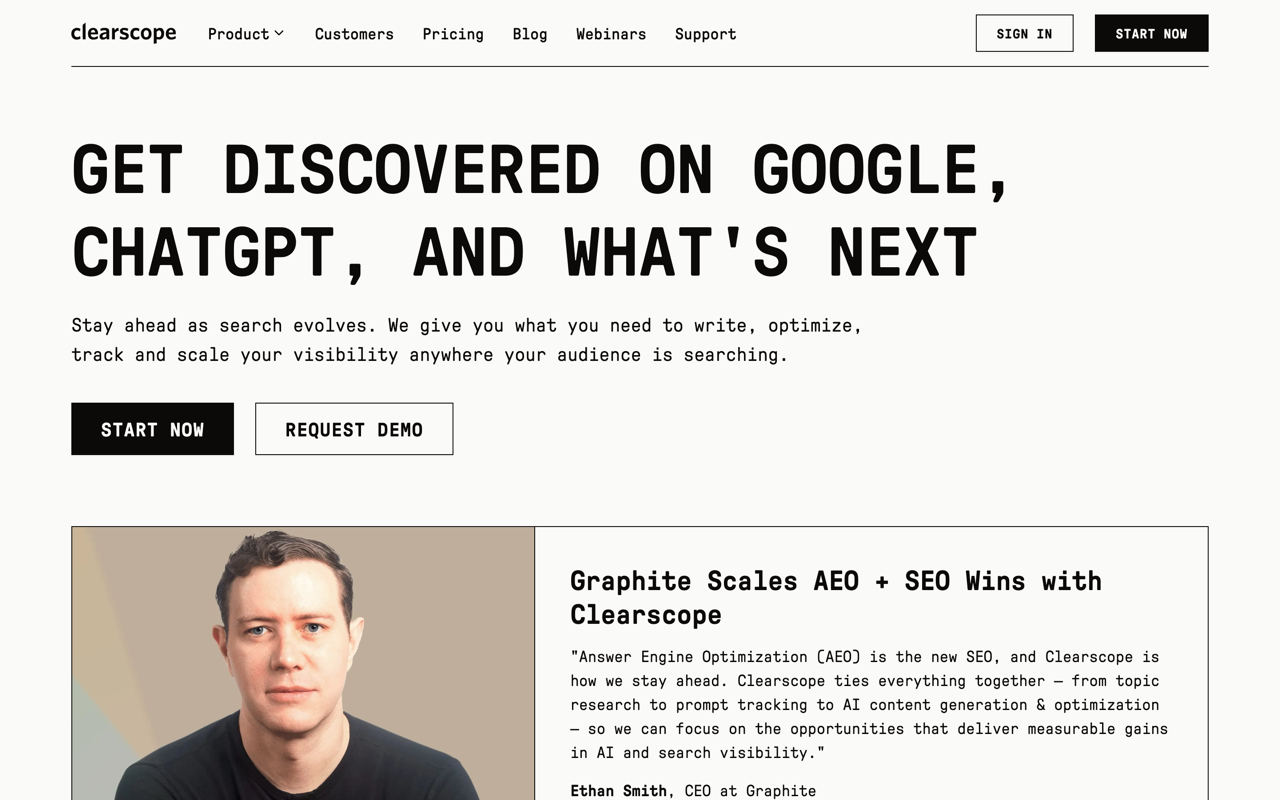 Clearscope homepage screenshot