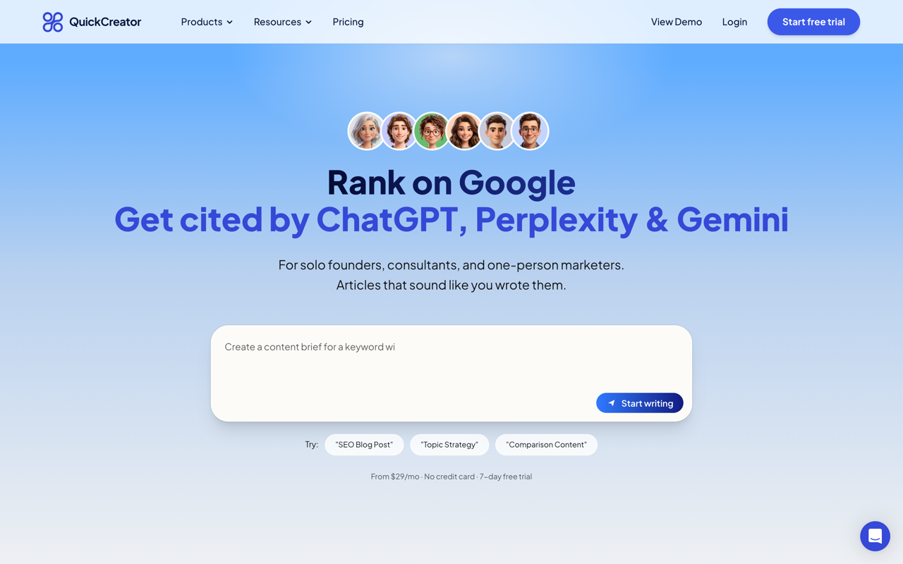 QuickCreator homepage screenshot