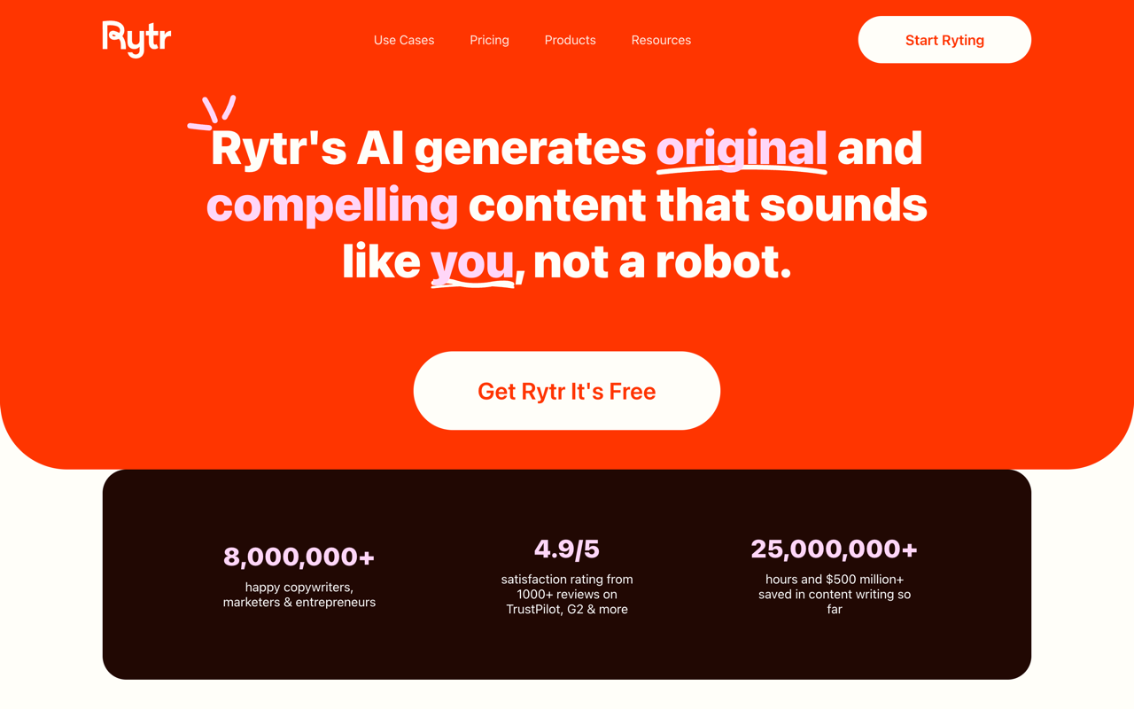 Rytr homepage screenshot
