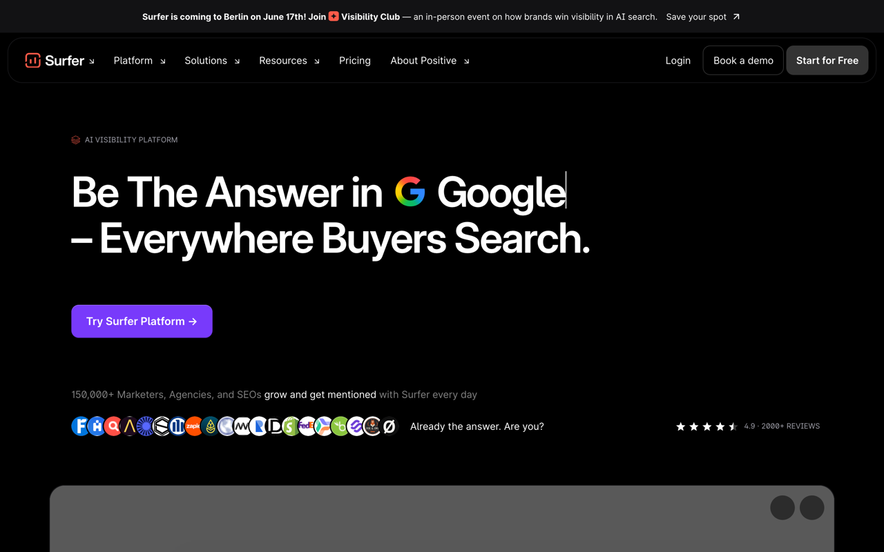 Surfer SEO homepage screenshot