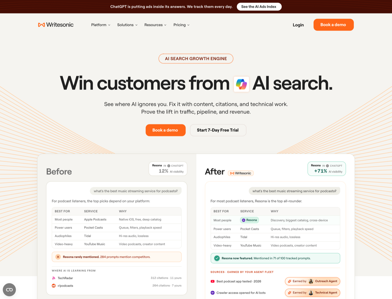 Writesonic homepage screenshot