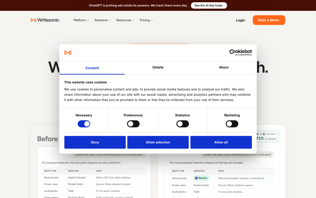 Writesonic homepage screenshot
