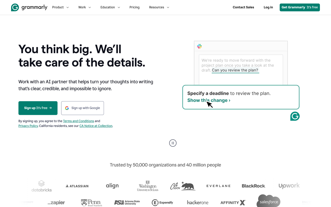 Grammarly homepage