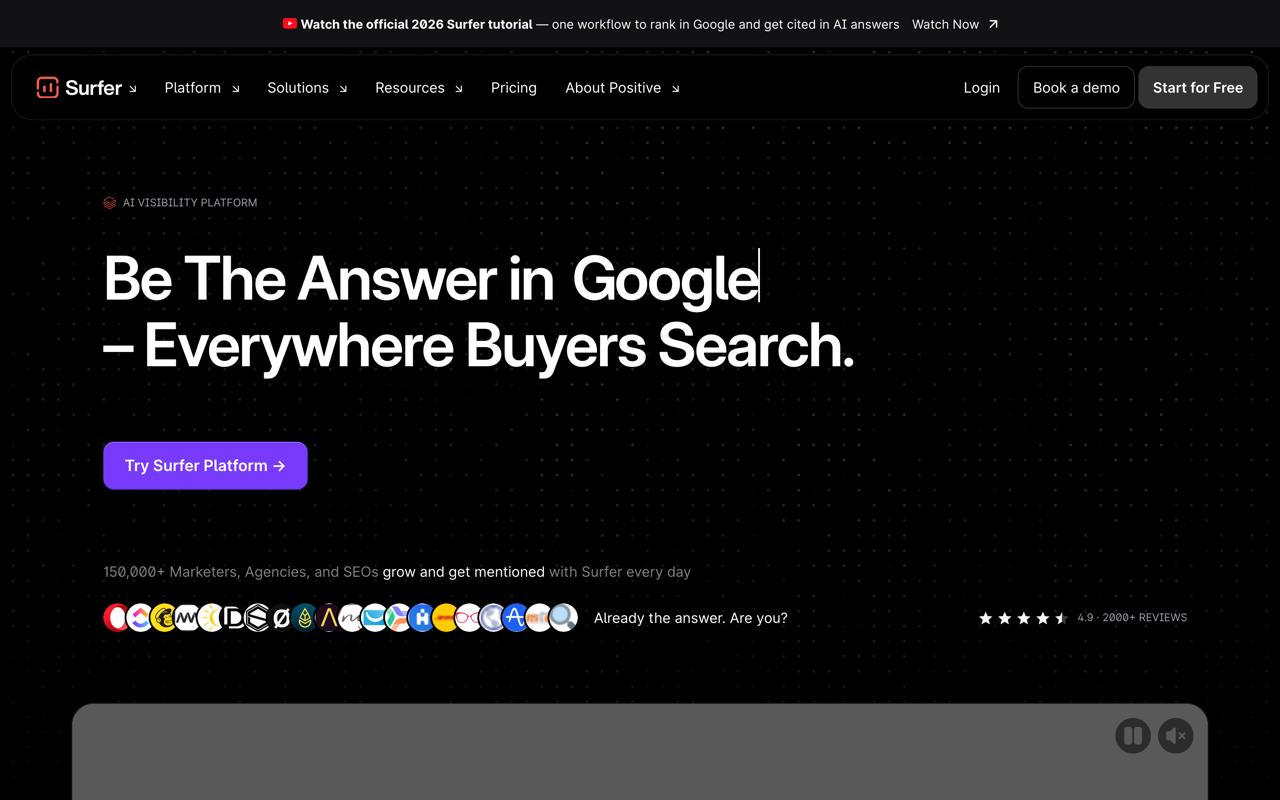 Surfer SEO homepage